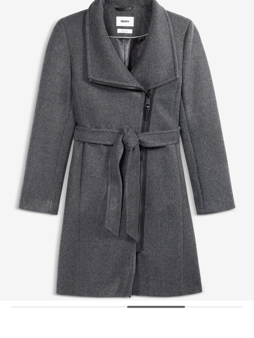 DKNY Charcoal Gray Belted Wool-Blend Trench Coat